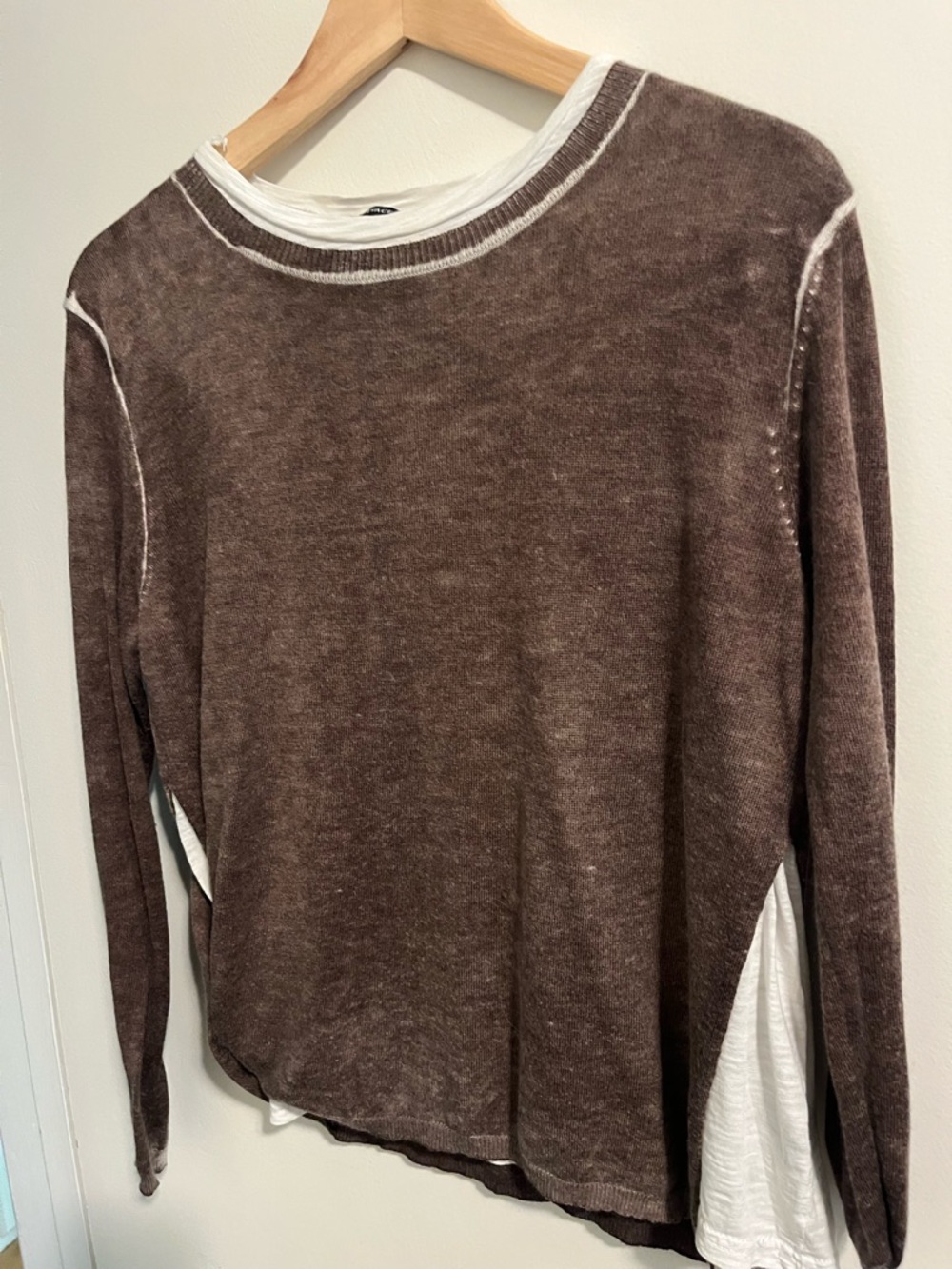 Olivaceous Brown Layered Scoopneck Sweater with Cream Underlay